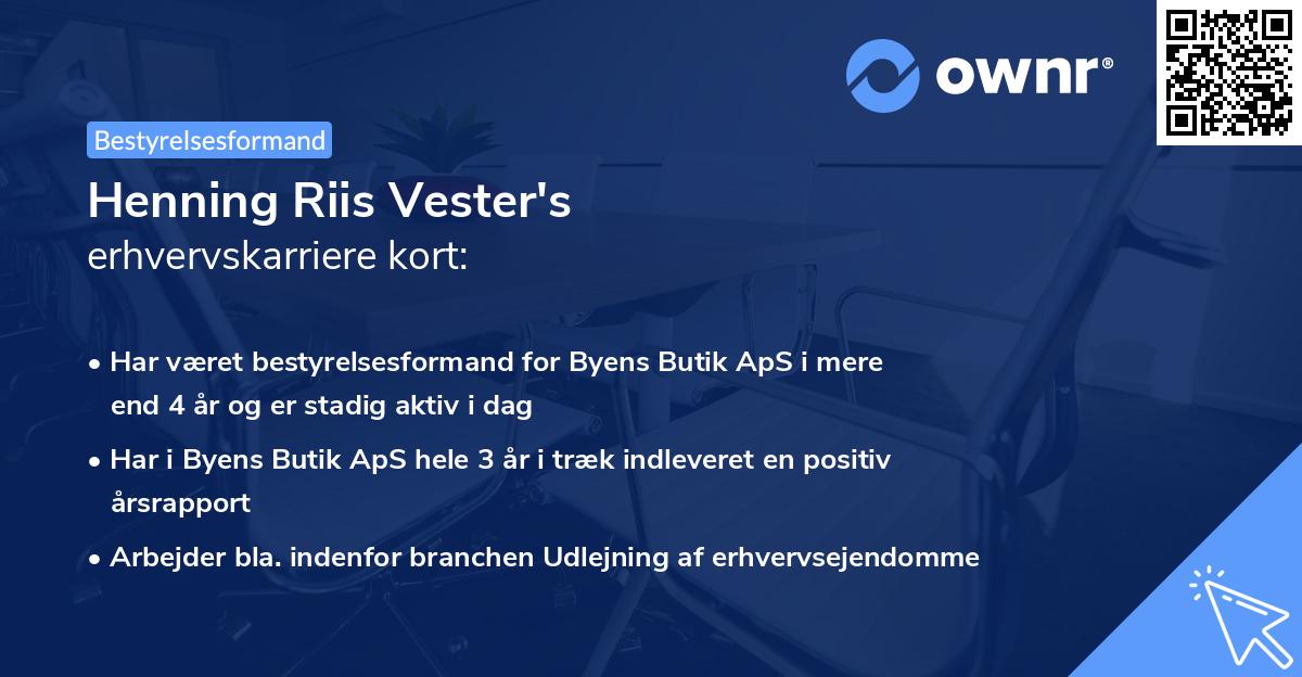 Henning Riis Vester's erhvervskarriere kort