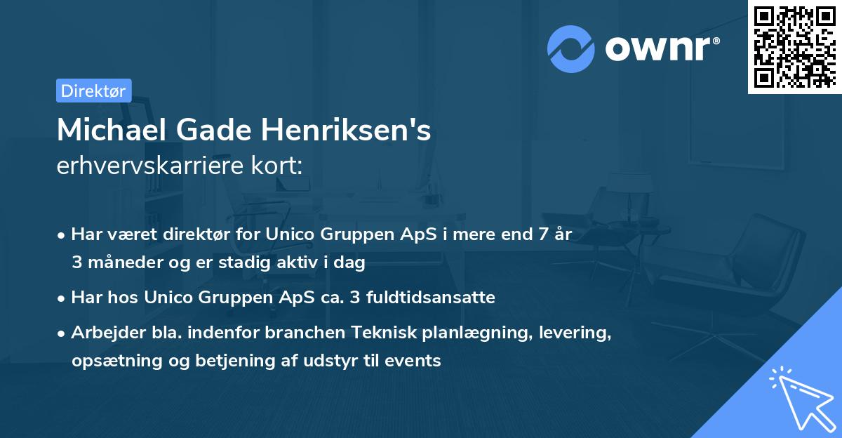 Michael Gade Henriksen's erhvervskarriere kort