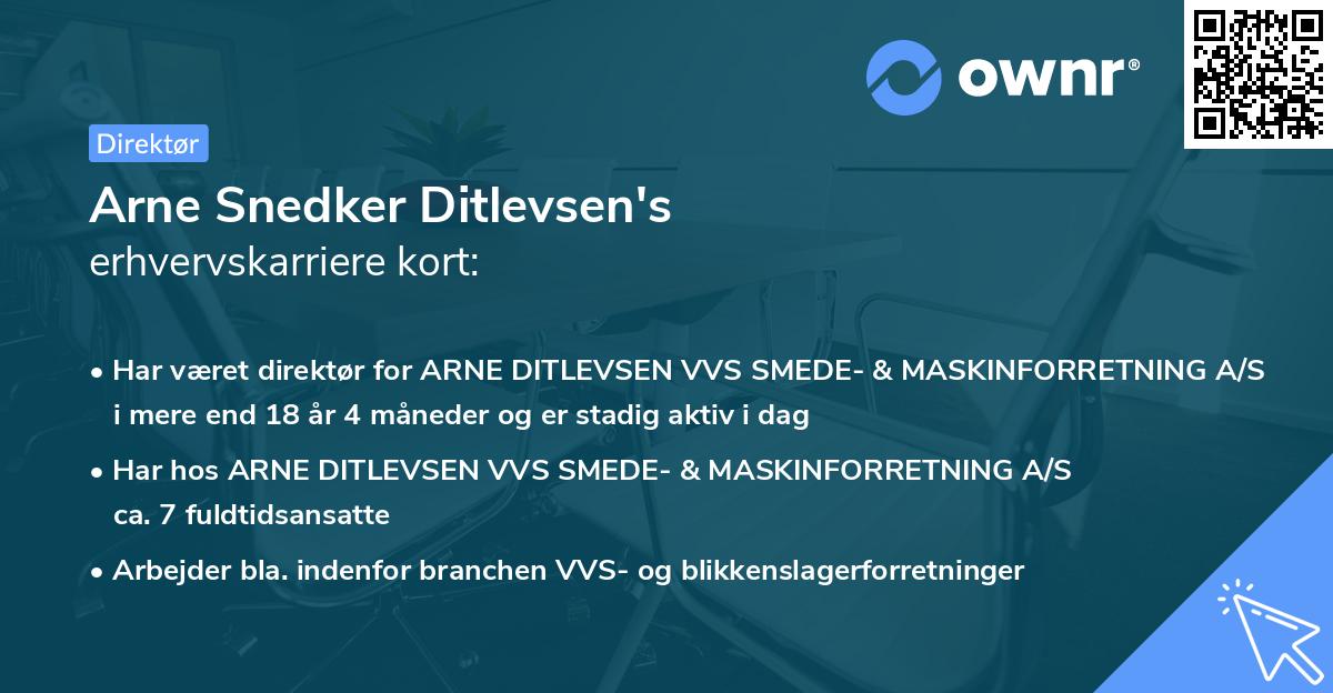 Arne Snedker Ditlevsen's erhvervskarriere kort