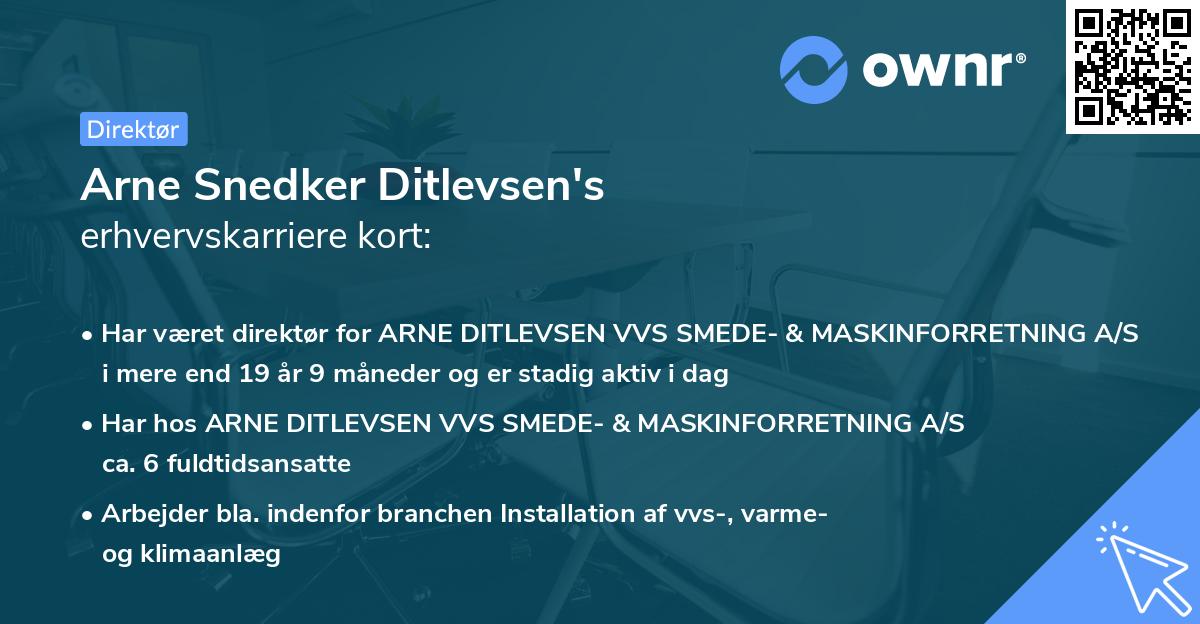 Arne Snedker Ditlevsen's erhvervskarriere kort