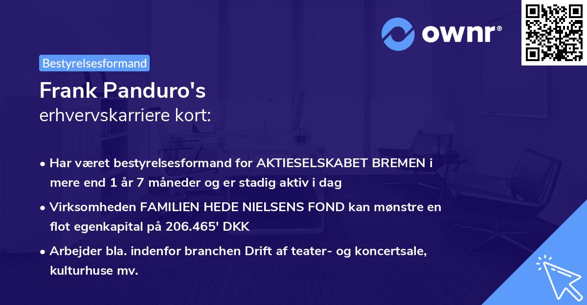 Frank Panduro's erhvervskarriere kort