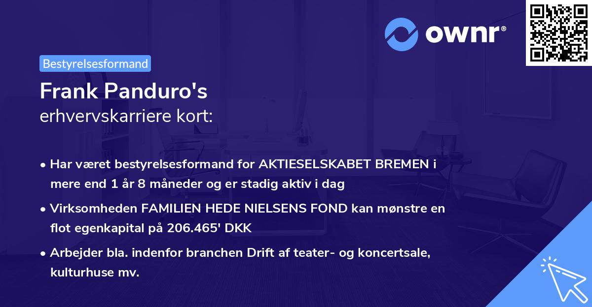 Frank Panduro's erhvervskarriere kort