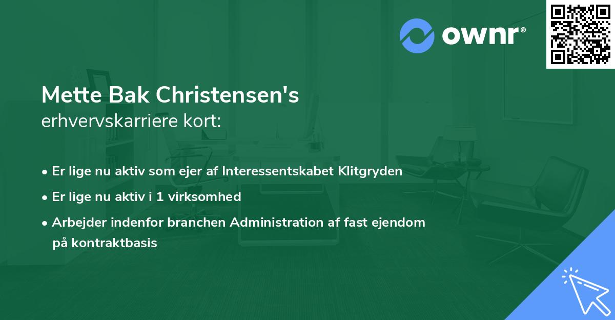 Mette Bak Christensen's erhvervskarriere kort