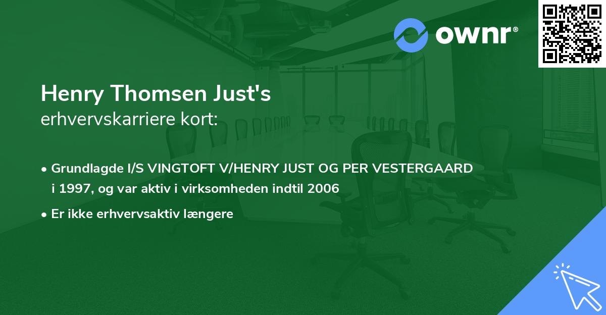 Henry Thomsen Just's erhvervskarriere kort