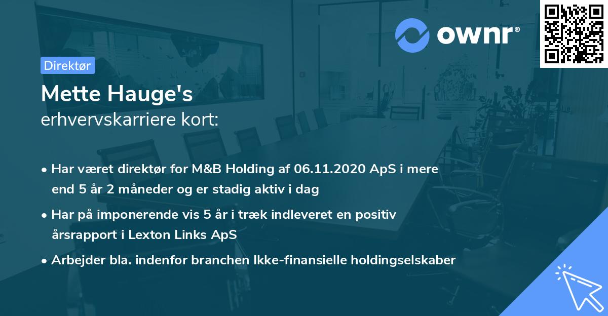 Mette Hauge's erhvervskarriere kort