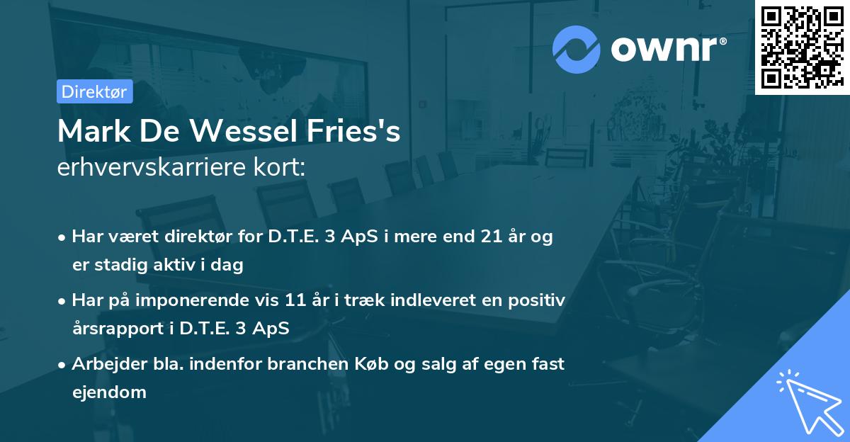 Mark De Wessel Fries's erhvervskarriere kort