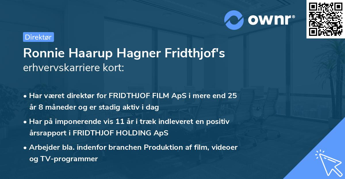 Ronnie Haarup Hagner Fridthjof's erhvervskarriere kort