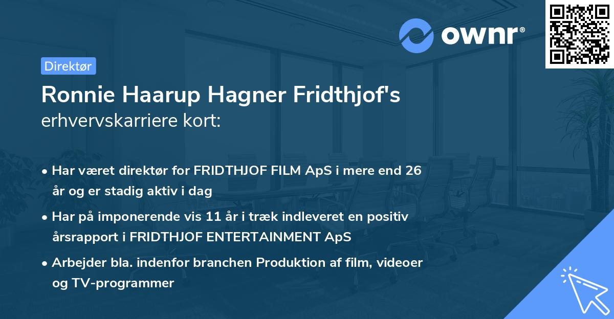 Ronnie Haarup Hagner Fridthjof's erhvervskarriere kort