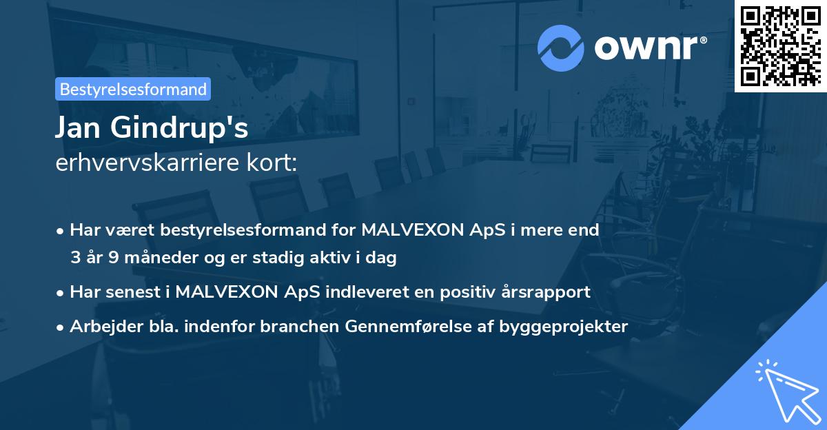 Jan Gindrup's erhvervskarriere kort