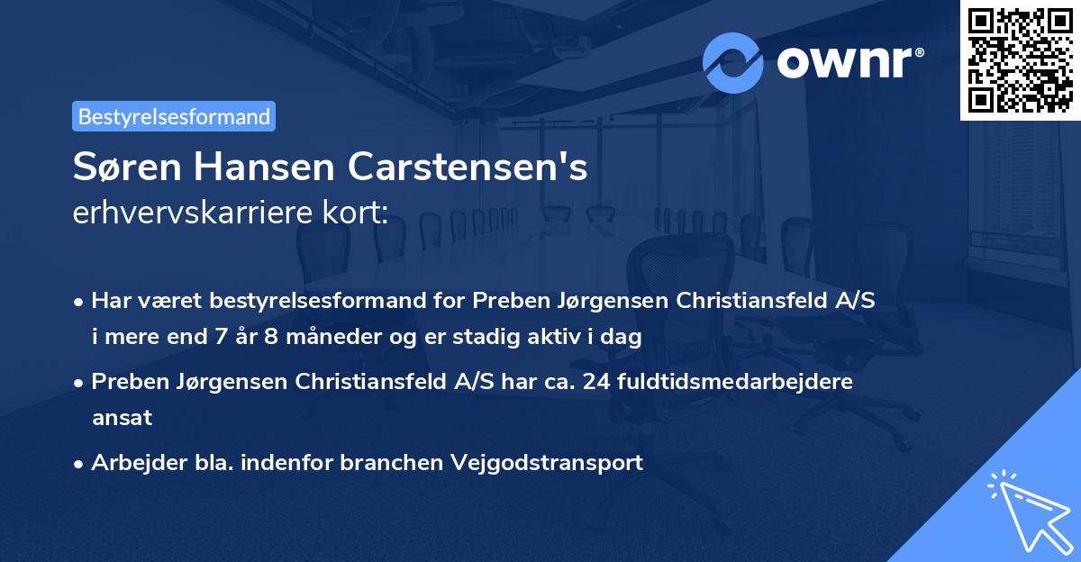 Søren Hansen Carstensen's erhvervskarriere kort