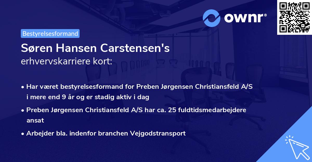 Søren Hansen Carstensen's erhvervskarriere kort