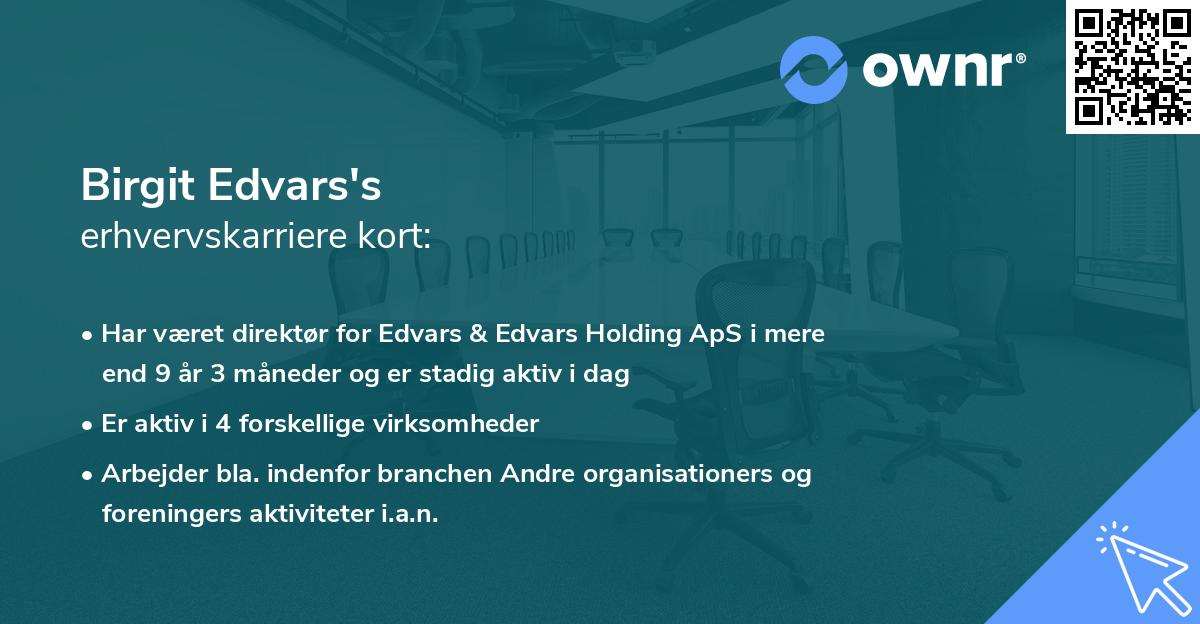 Birgit Edvars's erhvervskarriere kort