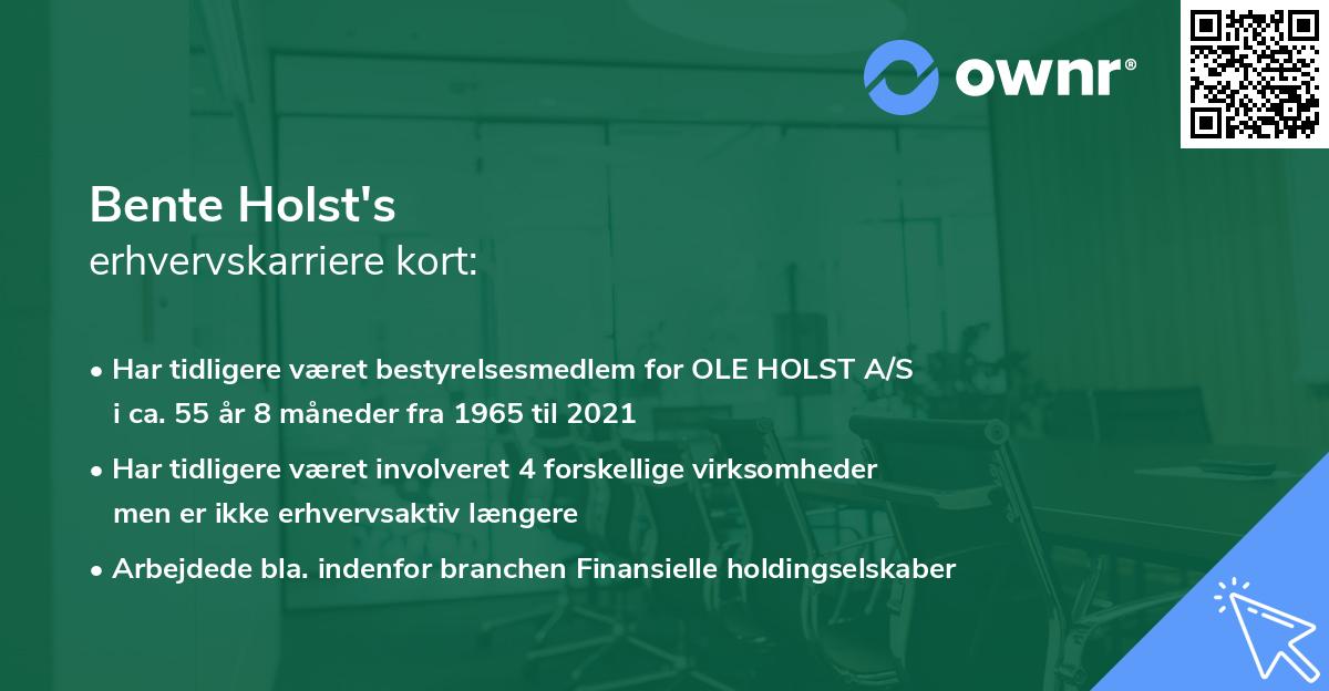 Bente Holst's erhvervskarriere kort
