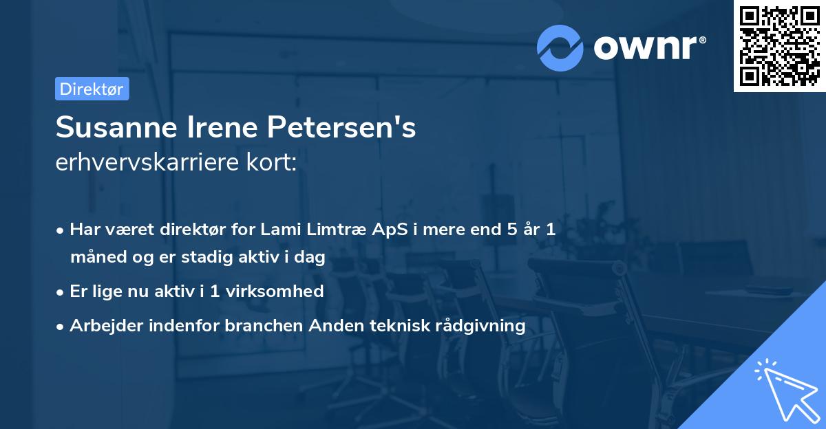 Susanne Irene Petersen's erhvervskarriere kort