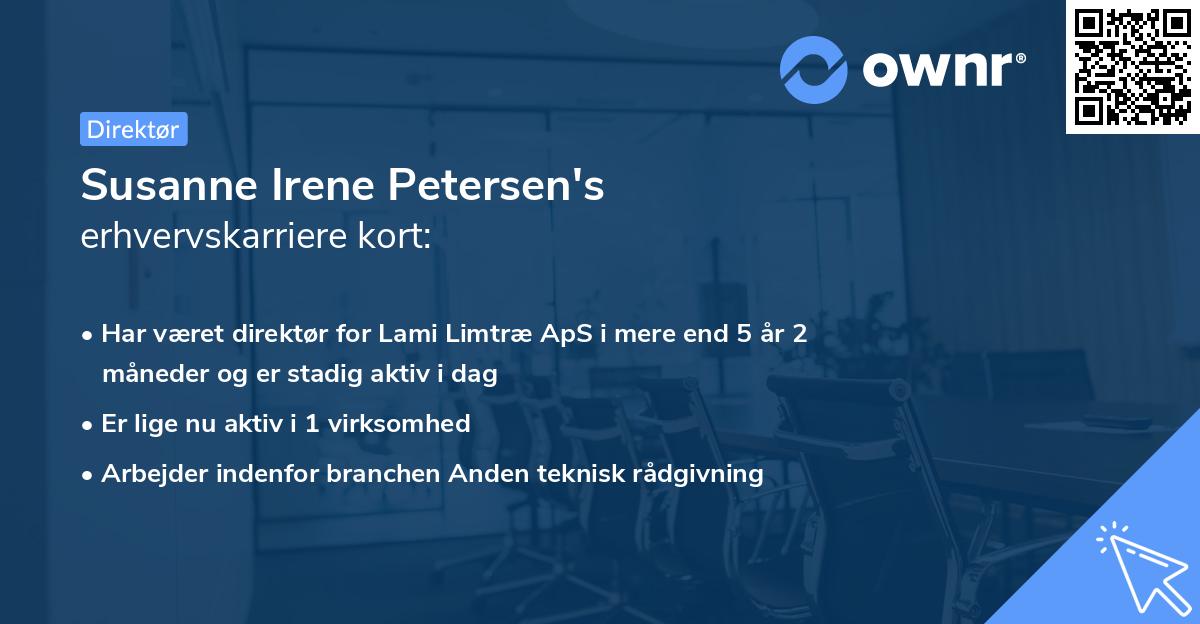 Susanne Irene Petersen's erhvervskarriere kort