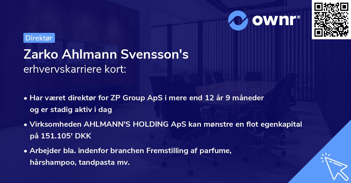 Zarko Ahlmann Svensson's erhvervskarriere kort