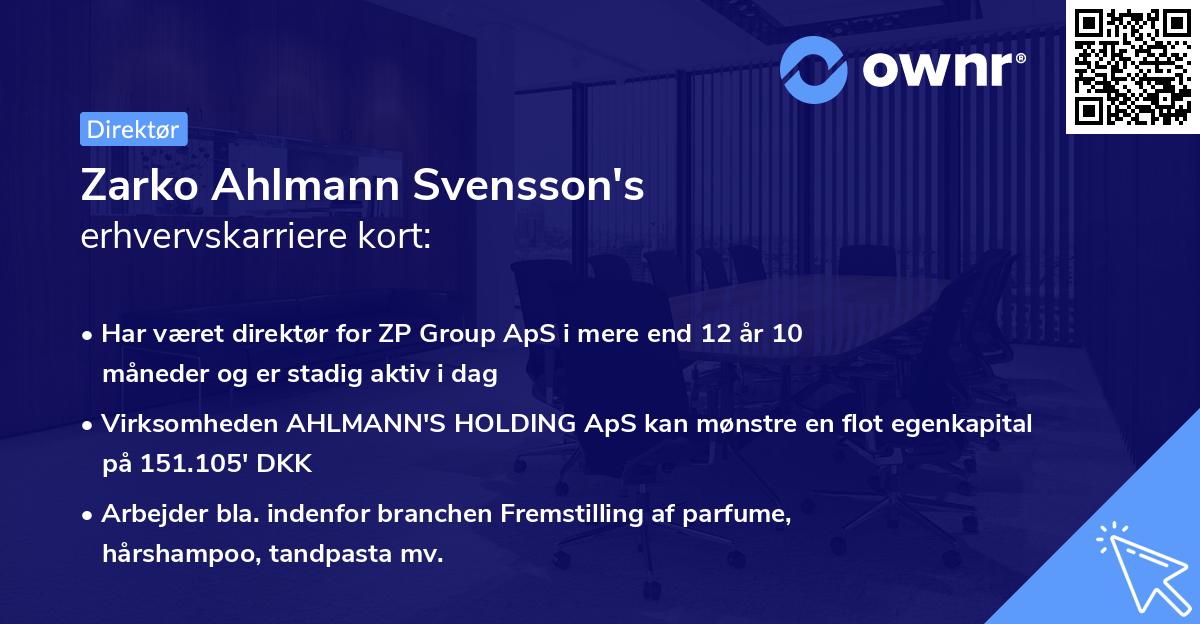 Zarko Ahlmann Svensson's erhvervskarriere kort