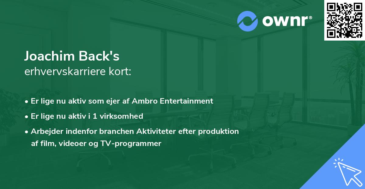 Joachim Back's erhvervskarriere kort