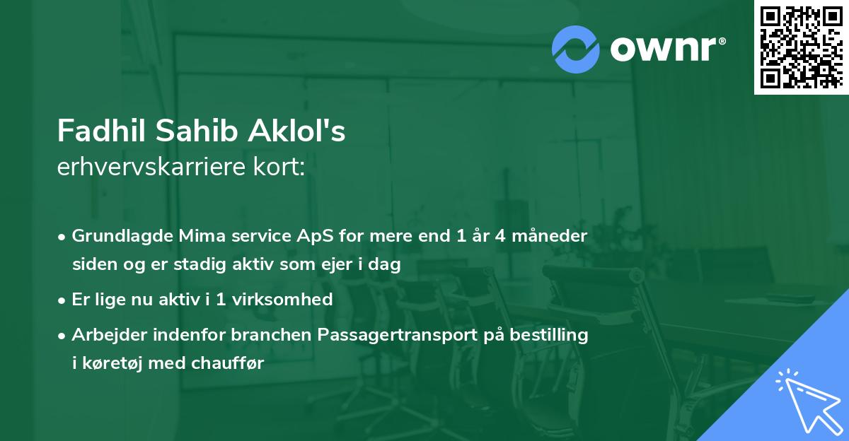 Fadhil Sahib Aklol's erhvervskarriere kort