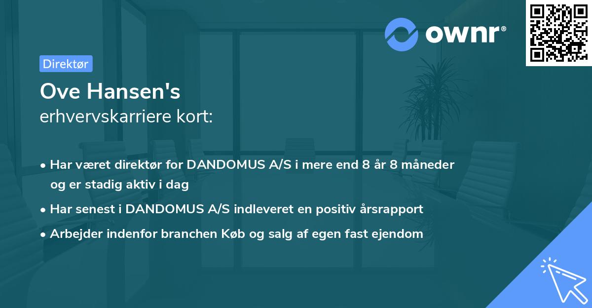 Ove Hansen's erhvervskarriere kort