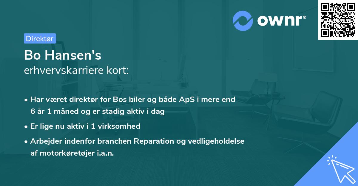 Bo Hansen's erhvervskarriere kort