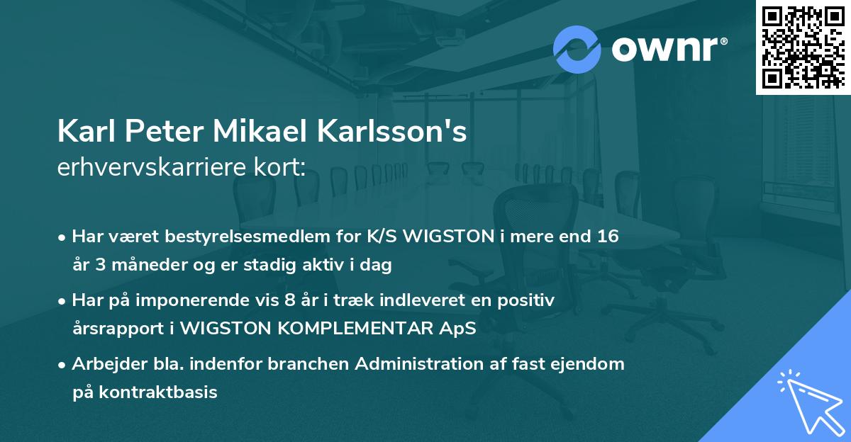Karl Peter Mikael Karlsson's erhvervskarriere kort