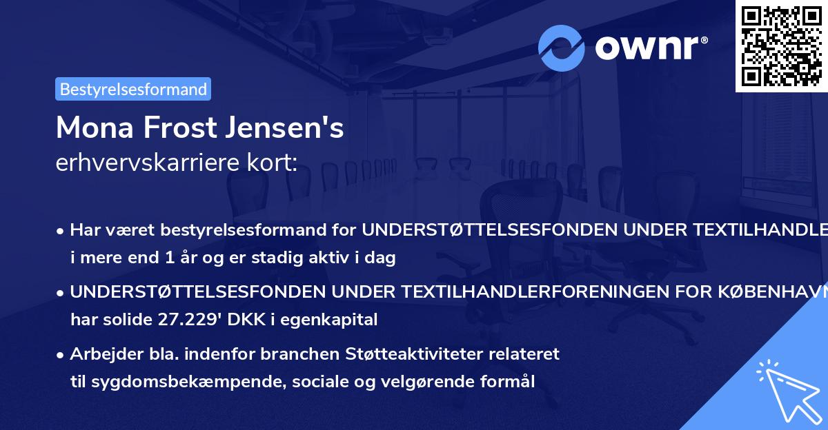 Mona Frost Jensen's erhvervskarriere kort