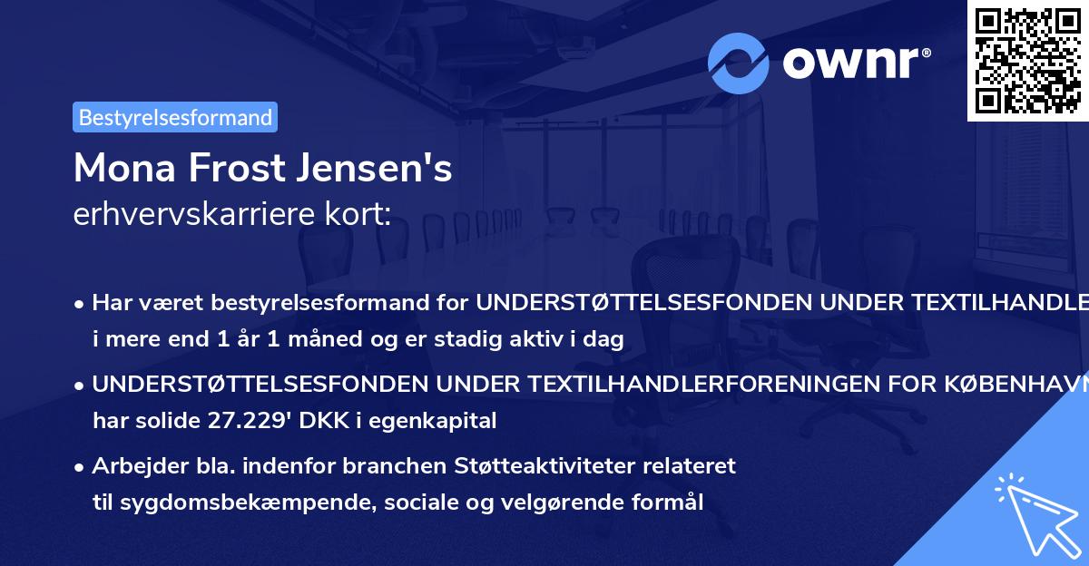 Mona Frost Jensen's erhvervskarriere kort