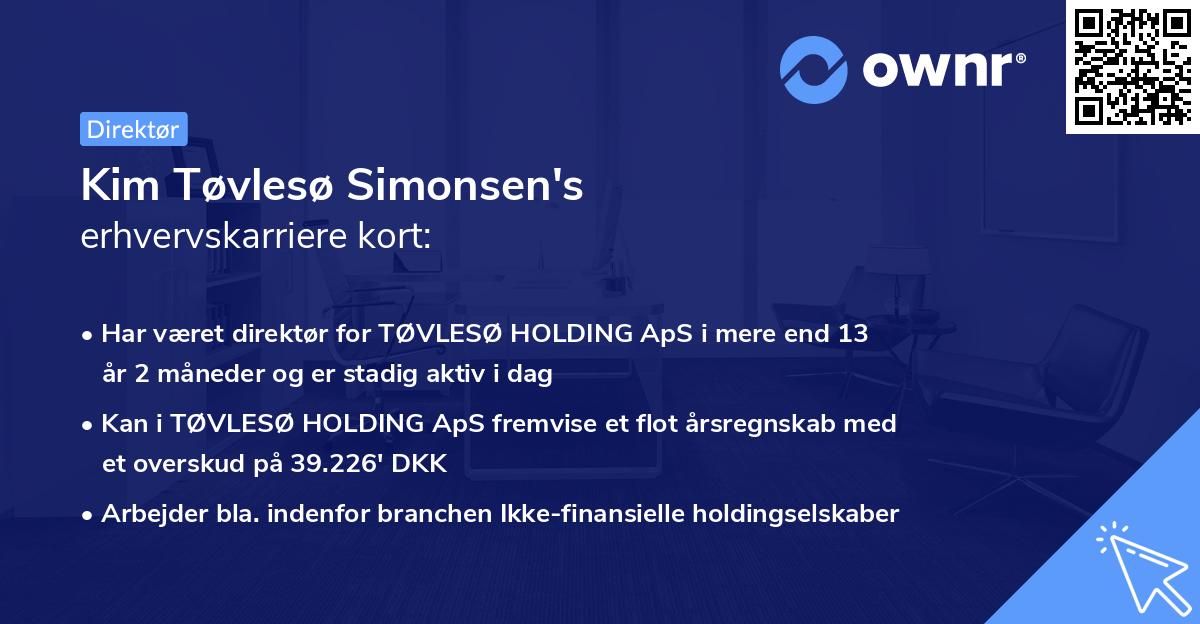 Kim Tøvlesø Simonsen's erhvervskarriere kort