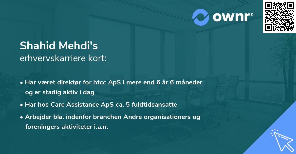 Shahid Mehdi's erhvervskarriere kort