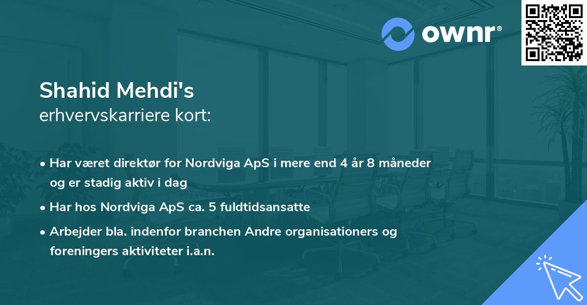 Shahid Mehdi's erhvervskarriere kort