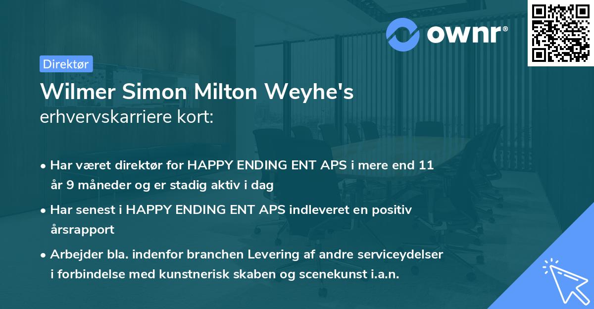 Wilmer Simon Milton Weyhe's erhvervskarriere kort