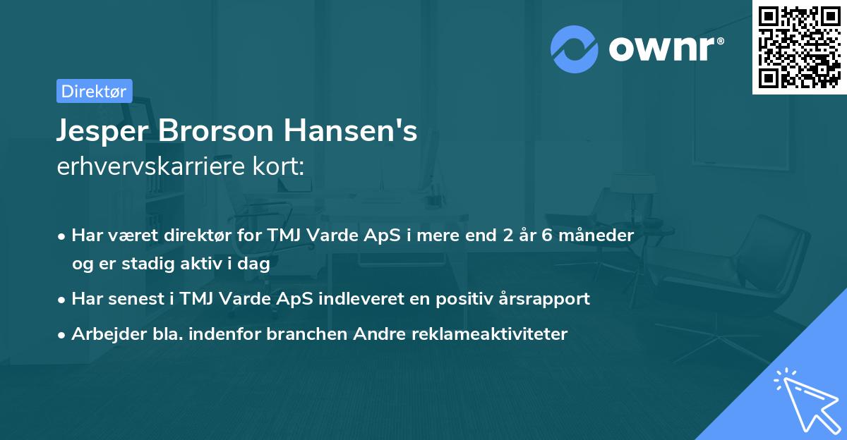 Jesper Brorson Hansen's erhvervskarriere kort