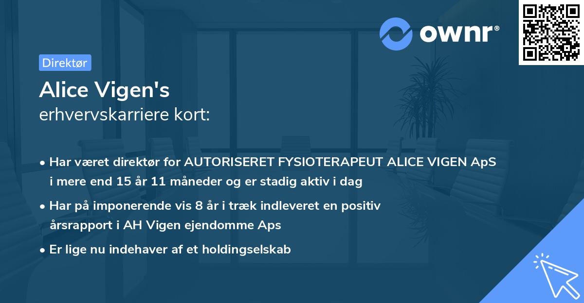 Alice Vigen's erhvervskarriere kort