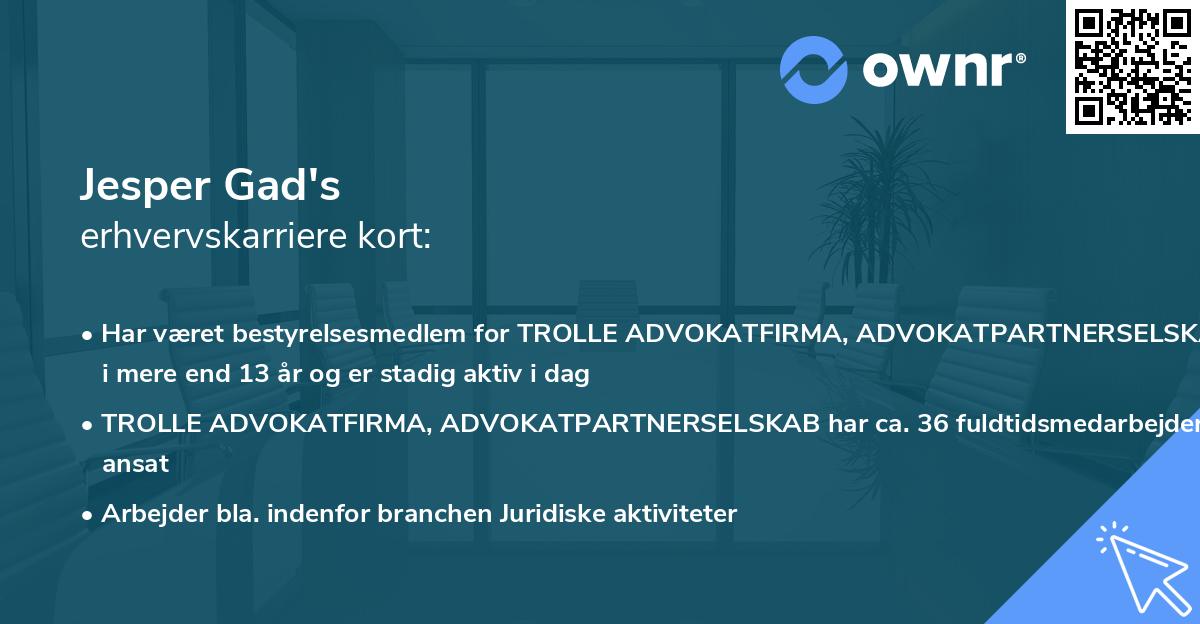 Jesper Gad's erhvervskarriere kort