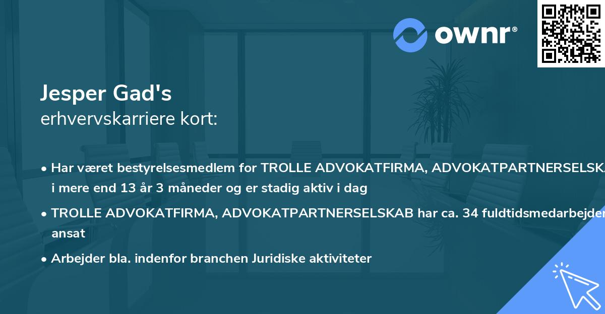 Jesper Gad's erhvervskarriere kort