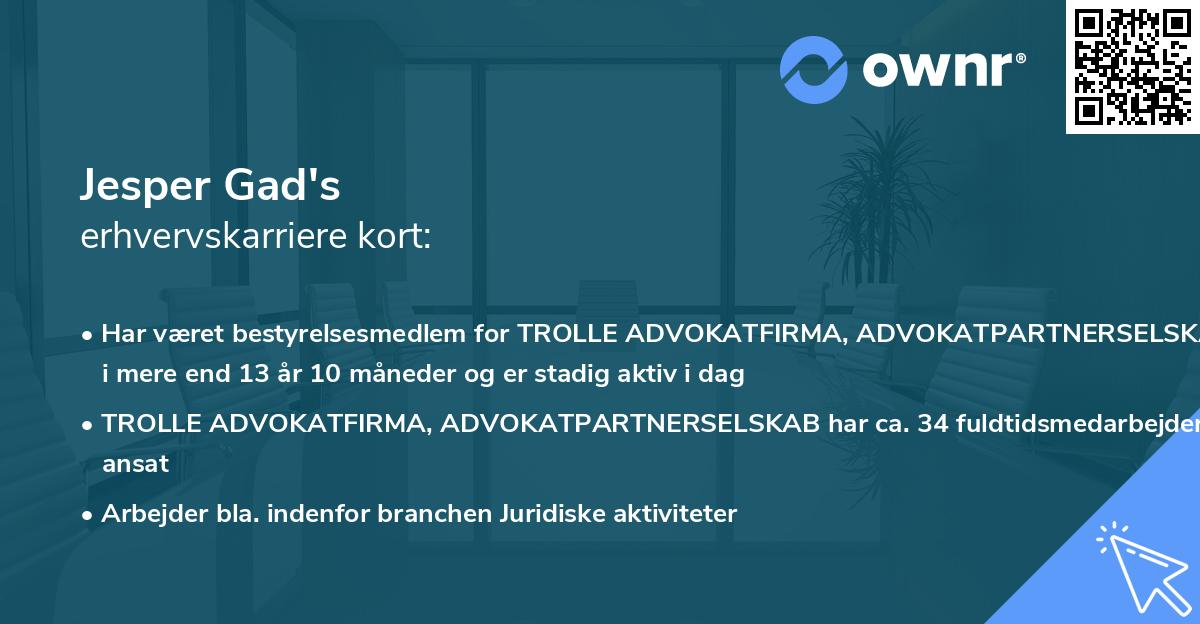 Jesper Gad's erhvervskarriere kort