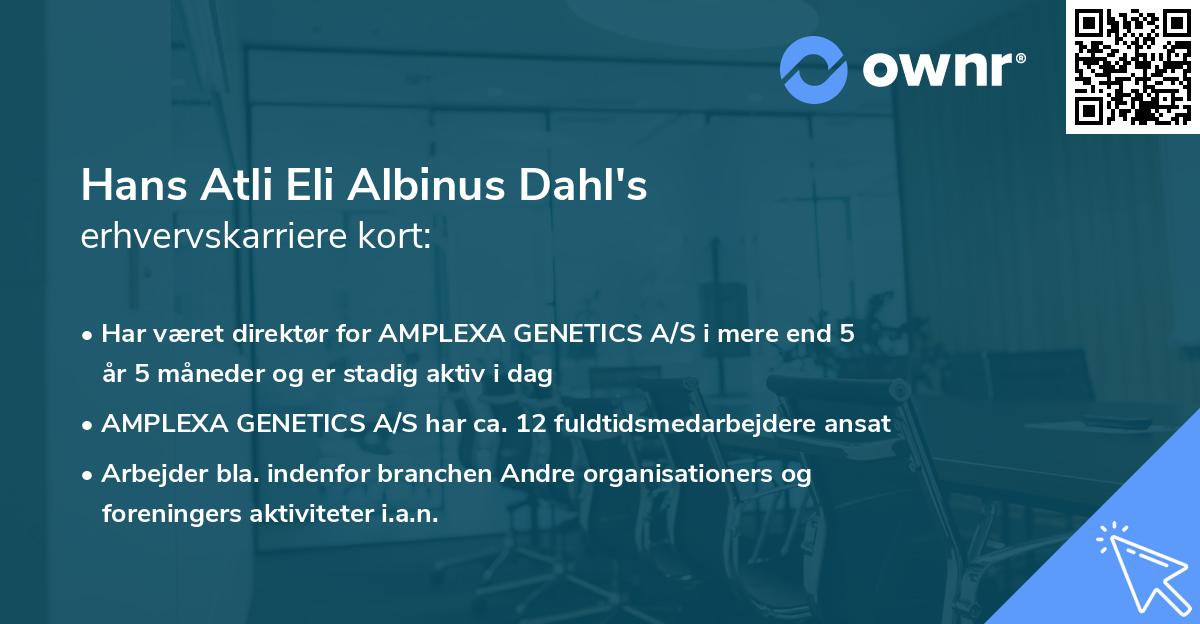 Hans Atli Eli Albinus Dahl's erhvervskarriere kort