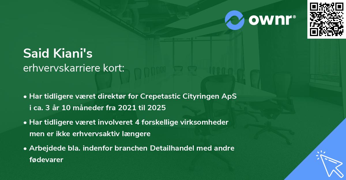 Said Kiani's erhvervskarriere kort
