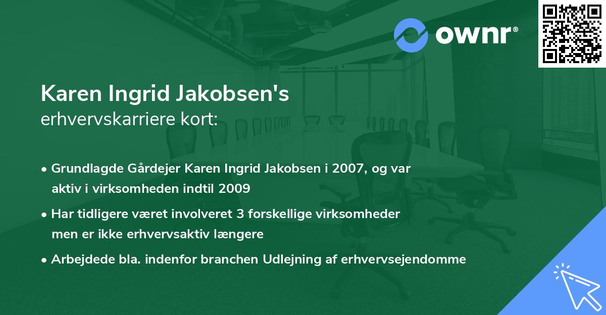 Karen Ingrid Jakobsen's erhvervskarriere kort
