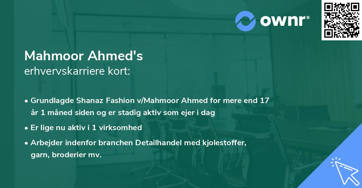 Mahmoor Ahmed's erhvervskarriere kort