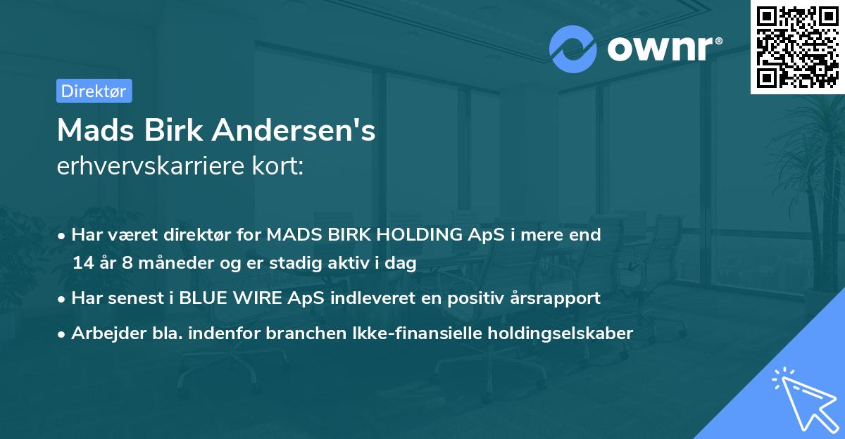 Mads Birk Andersen's erhvervskarriere kort