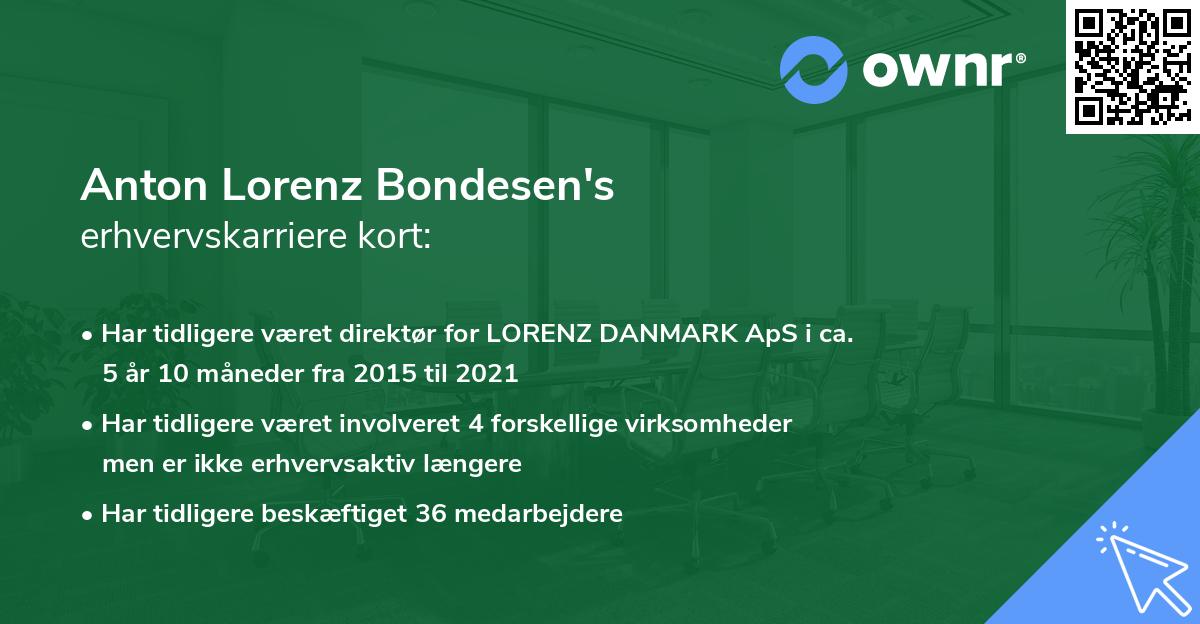 Anton Lorenz Bondesen's erhvervskarriere kort