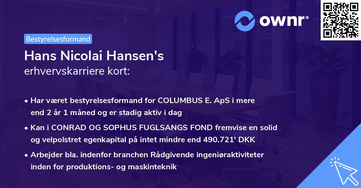 Hans Nicolai Hansen's erhvervskarriere kort