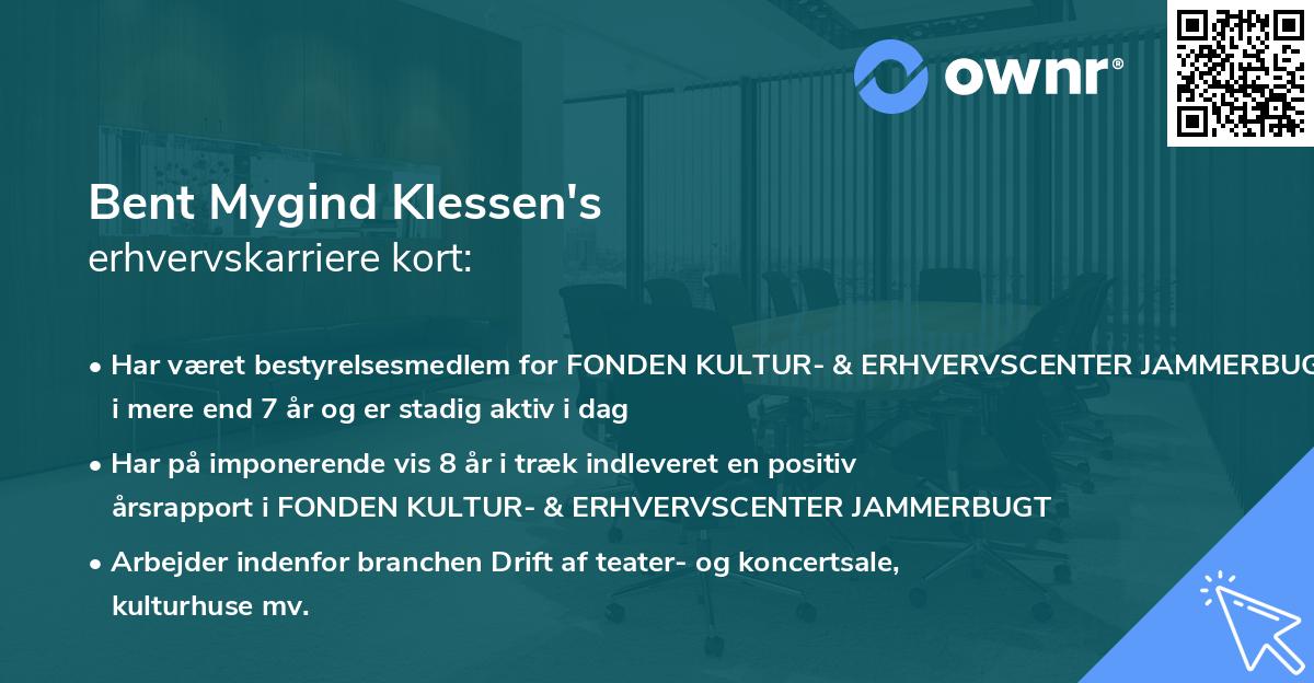 Bent Mygind Klessen's erhvervskarriere kort