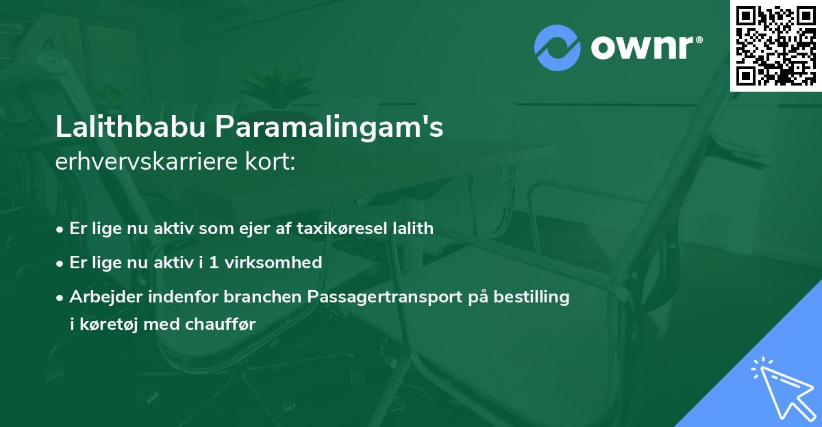 Lalithbabu Paramalingam's erhvervskarriere kort