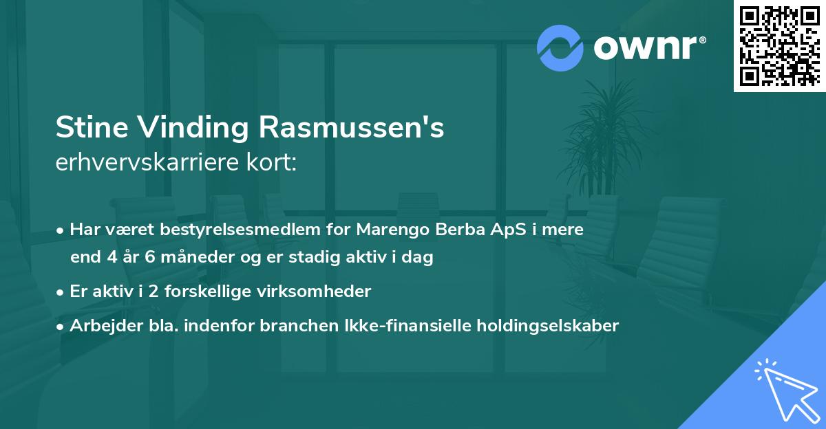 Stine Vinding Rasmussen's erhvervskarriere kort