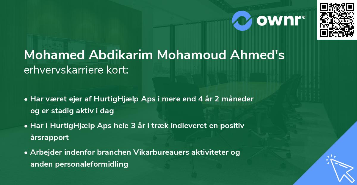 Mohamed Abdikarim Mohamoud Ahmed's erhvervskarriere kort