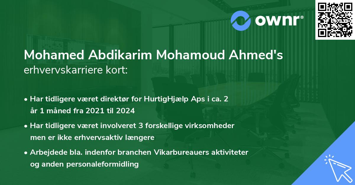Mohamed Abdikarim Mohamoud Ahmed's erhvervskarriere kort