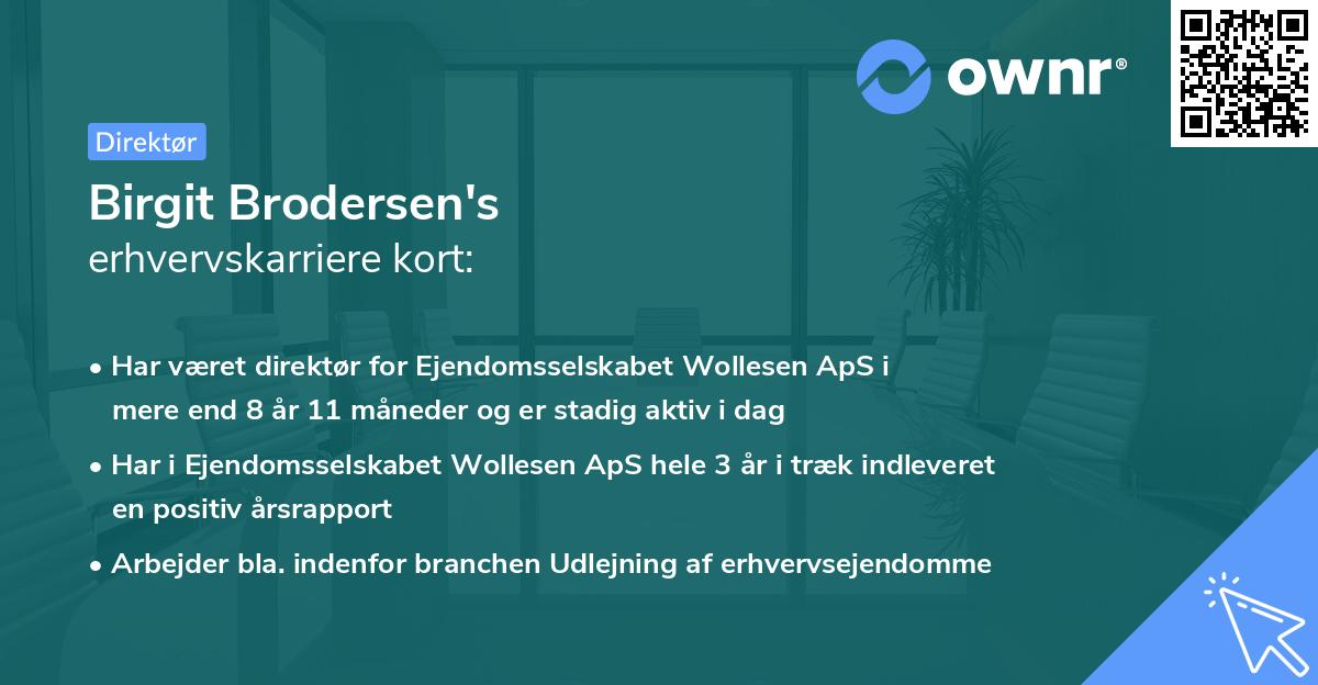 Birgit Brodersen's erhvervskarriere kort